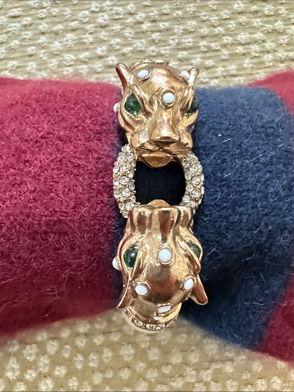 Vintage J. Crew Gold-Tone Panther Bracelet with Green and White Accents